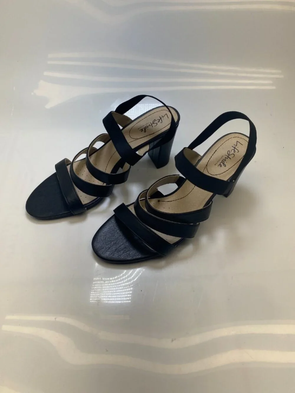 Life Stride Women's Artist Black Strappy Sling Back Heel Sandal Sz 11